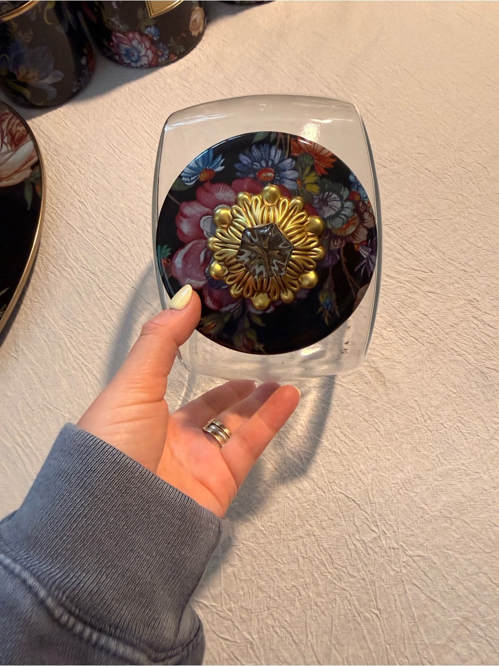 MacKenzie-Childs Black Floral Market Sweets Jar